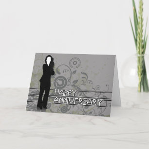 happy anniversary : business silhouette : card