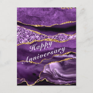 Happy Anniversary Card Agate Purple Gold Marble