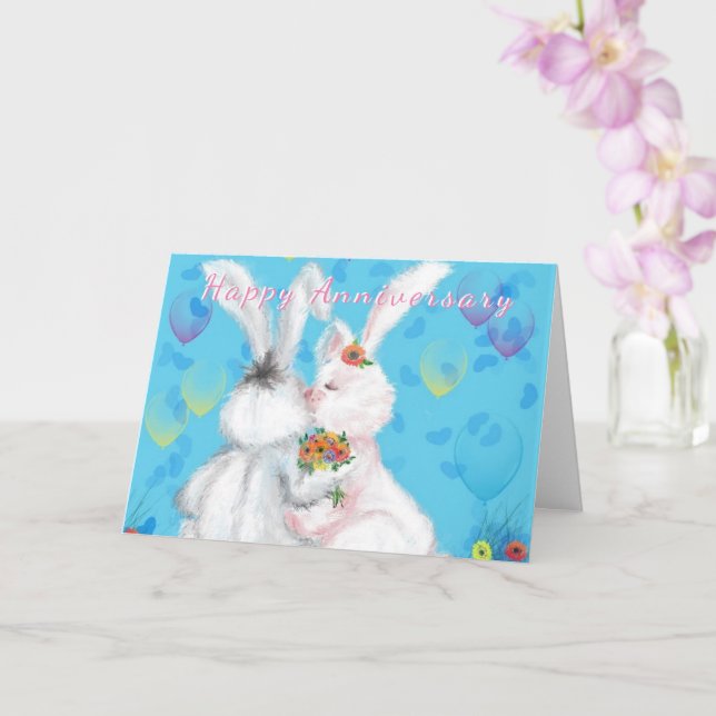 Happy Anniversary Card Bunny Love Hug (Orchid)