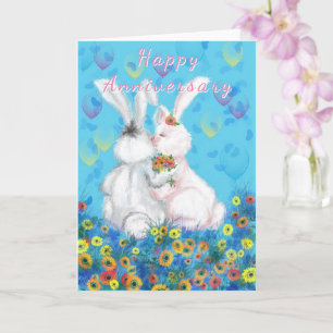 Happy Anniversary Card Couple Bunny Love Kiss