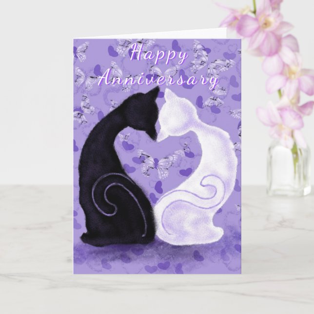 Happy Anniversary Card Couple Cat Love Heart (Orchid)