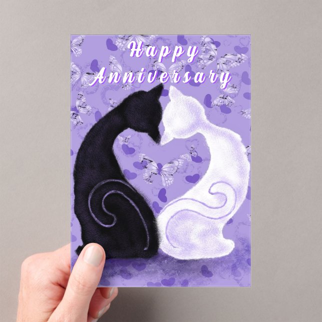 Happy Anniversary Card Couple Cat Love Heart Acrylic Invitations (Insitu (Handheld))