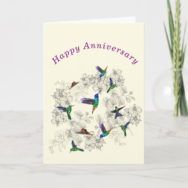 Happy Anniversary Card Flying Spring Birds (Front)