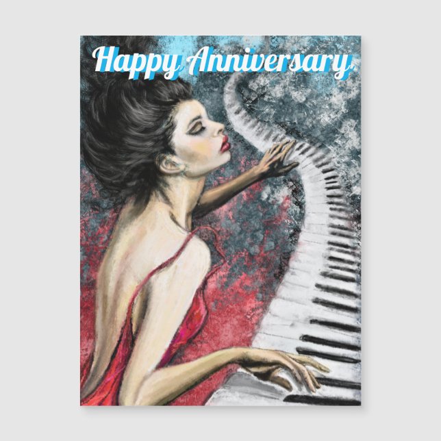Happy Anniversary Card - Lady in Red Piano Music (Front)