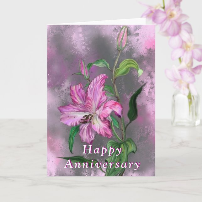 Happy Anniversary Card Purple Pink Lily Flowers (Orchid)