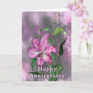 Happy Anniversary Card Purple Pink Lily Flowers