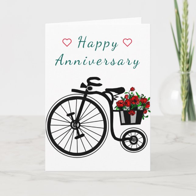 Happy Anniversary Card Romantic Flowers Bike Love (Front)