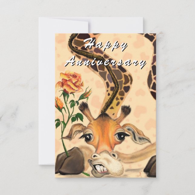 Happy Anniversary Card Romantic Giraffe with Rose (Front)