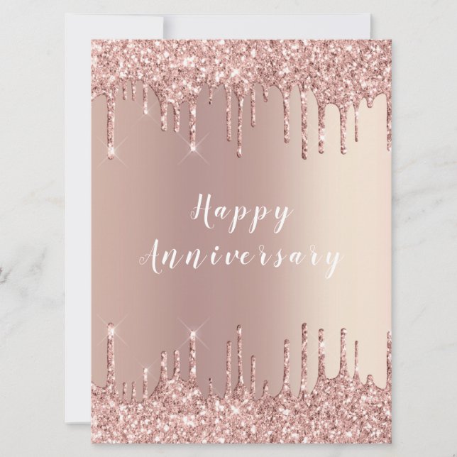 Happy Anniversary Card Rose Blush Glitter Drips (Front)