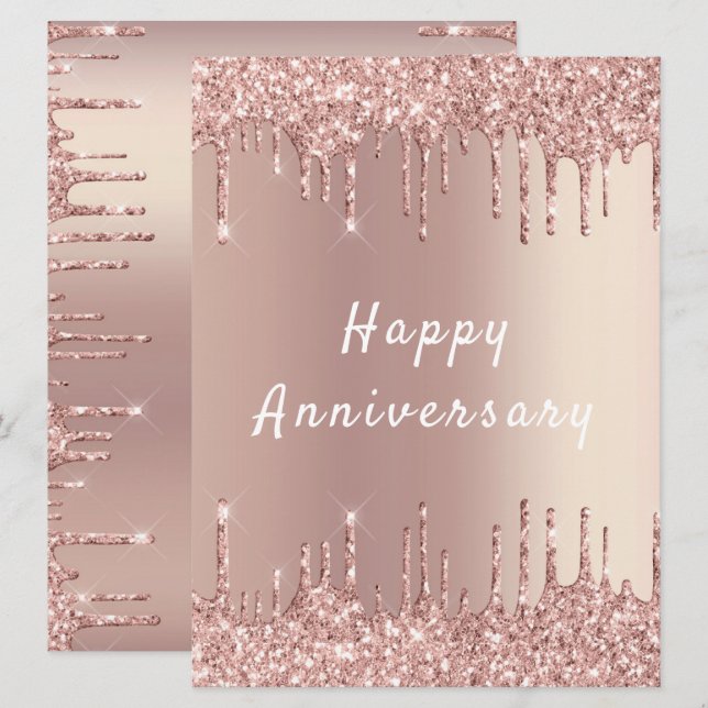 Happy Anniversary Card Rose Blush Sparkle Drips (Front/Back)