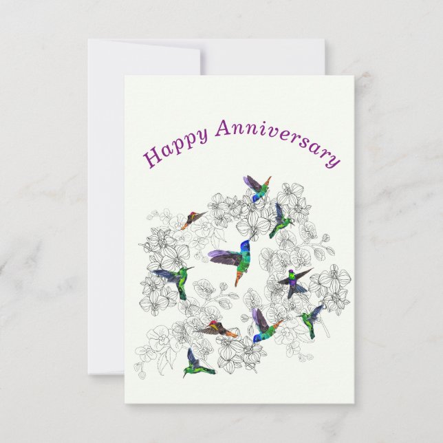 Happy Anniversary Card Spring Birds and Flowers (Front)