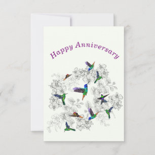 Happy Anniversary Card Spring Birds and Flowers