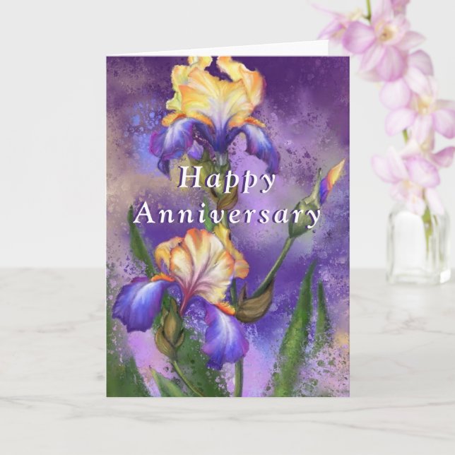 Happy Anniversary Card with Beautiful Iris Flower (Orchid)