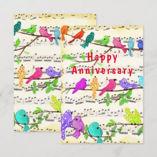 Happy Anniversary Card with Colourful Musical Bird