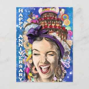 Happy Anniversary Card with Happy Woman - Funny