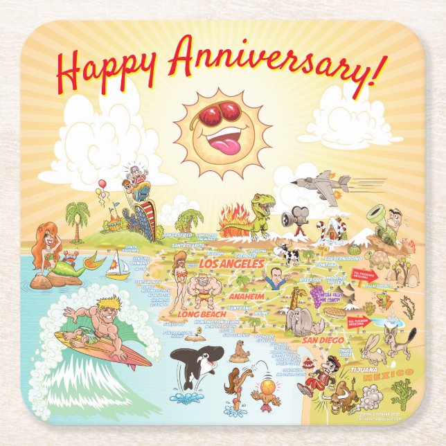 Happy Anniversary Cartoon California Coaster (Front)