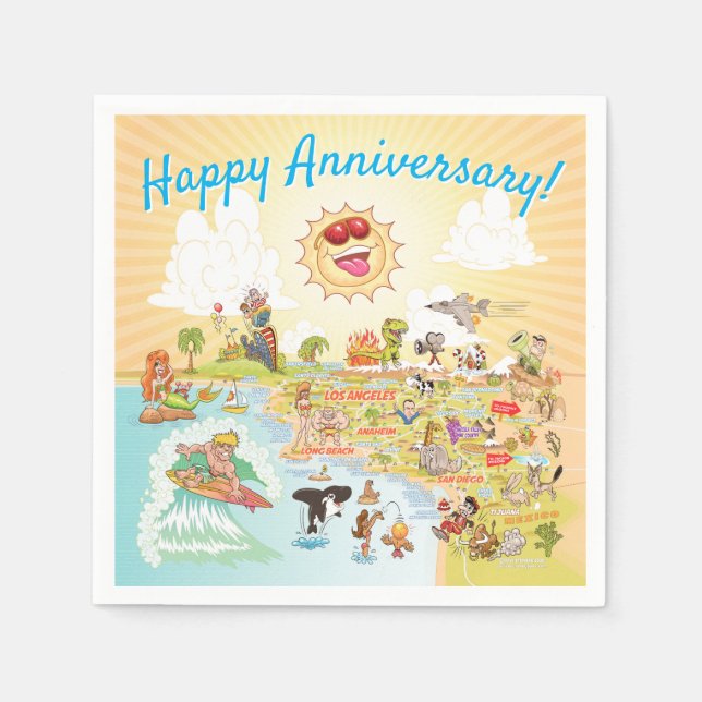 Happy Anniversary Cartoon California Paper Napkin (Front)
