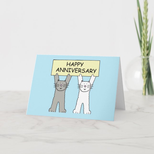 Happy Anniversary Cartoon Cats Card (Front)