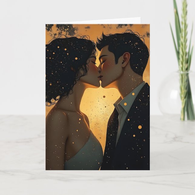 Happy Anniversary | Celestial Romantic Kiss Card (Front)