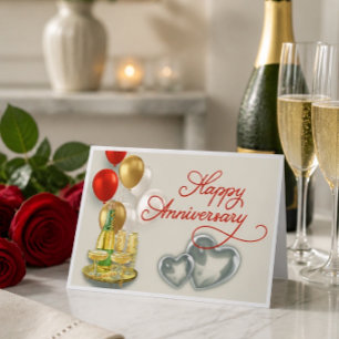 Happy Anniversary Champagne & Balloons Greeting Card