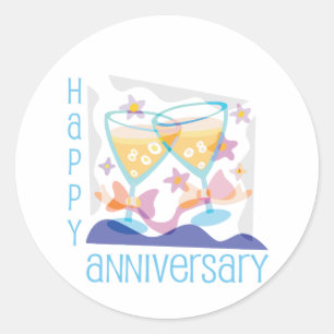 "Happy Anniversary" Champagne design Classic Round Sticker