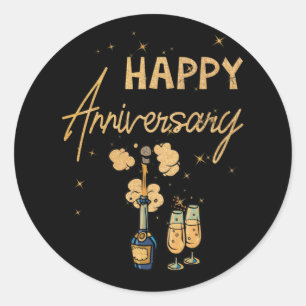Happy Anniversary Cheers Wine Bottle Classic Round Sticker