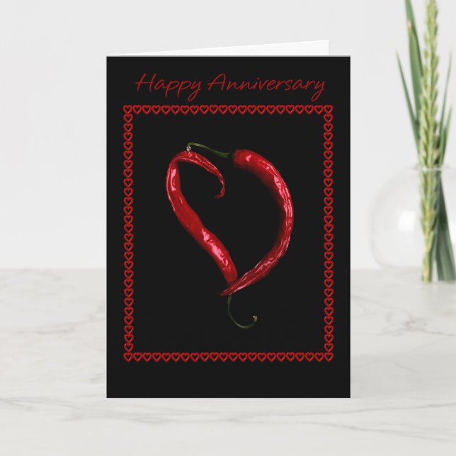 Happy Anniversary Chilli Pepper Heart Card (Front)