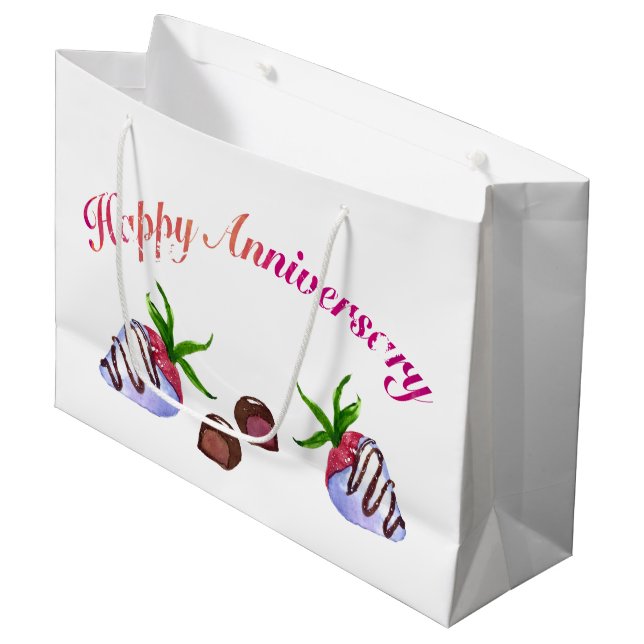 Happy Anniversary Chocolate Covered Strawberries Large Gift Bag (Front Angled)