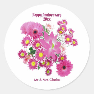 Happy Anniversary Chrysanthemum Daisy Floral Cute Classic Round Sticker