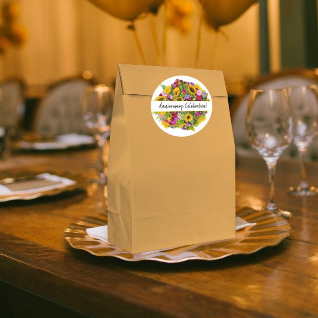 Happy Anniversary  Colourful Bouquet  Custom Classic Round Sticker (round sticker template)