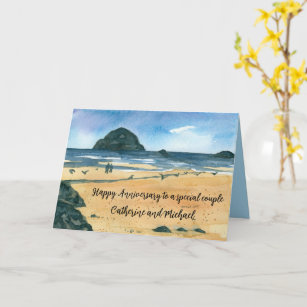 Happy Anniversary Couple Ocean Beach Custom Name Card