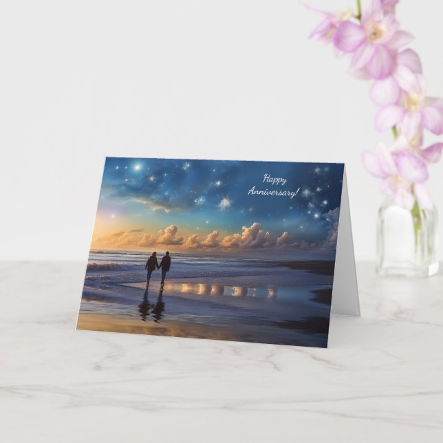 Happy Anniversary Couple on the Beach Card (Orchid)