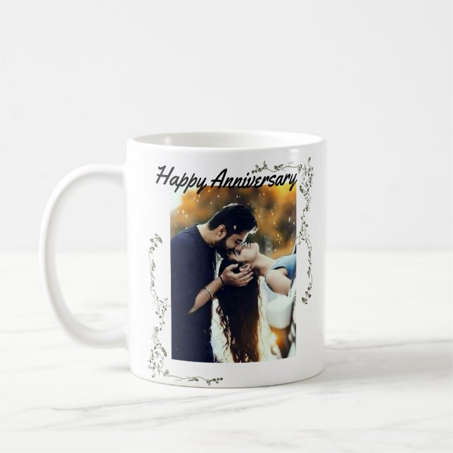 "Happy Anniversary" Couple photo cute  Coffee Mug (Left)