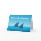 Happy Anniversary Couple Shark Fins Blue Sea