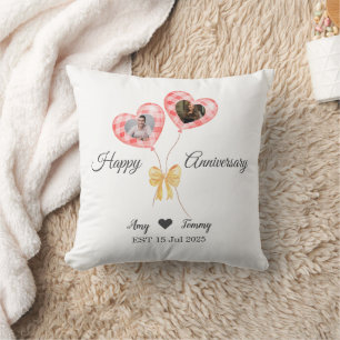 Happy Anniversary - Custom Photo On Red Balloon Cushion