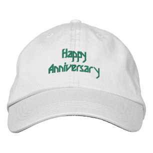 Happy Anniversary Custom Text White  Embroidered Hat