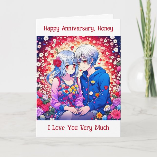 Happy Anniversary | Cute Anime Couple Card (Front)