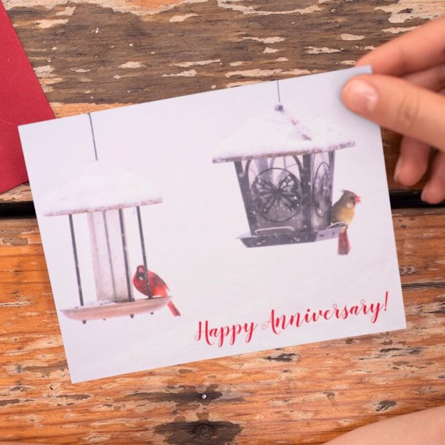 Happy Anniversary Cute Cardinals Birds Card (Creator Uploaded)