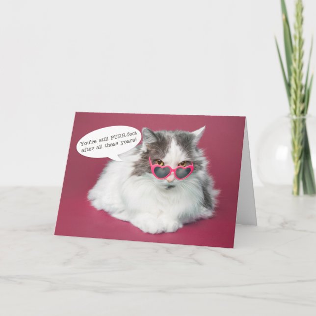 Happy Anniversary Cute Cat Heart Glasses Holiday Card (Front)