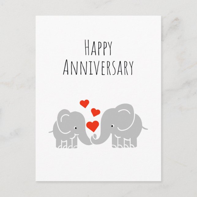 Happy Anniversary- Cute Elephant Couple Postcard (Front)