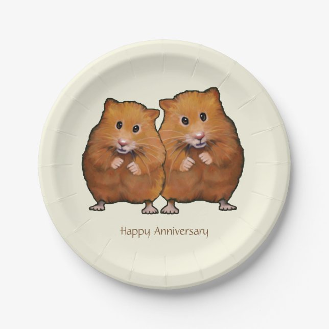 Happy Anniversary, Cute Hamster Couple Paper Plate (Front)