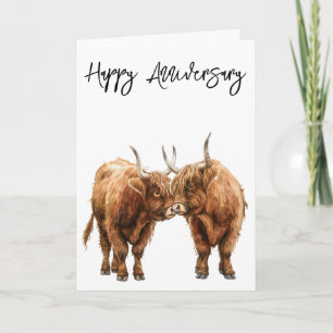 Happy Anniversary Cute Highland Cows Love Card