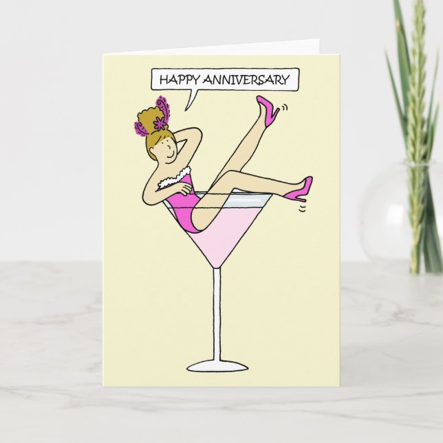 Happy Anniversary Cute Lady in a Cocktail Glass Card (Front)