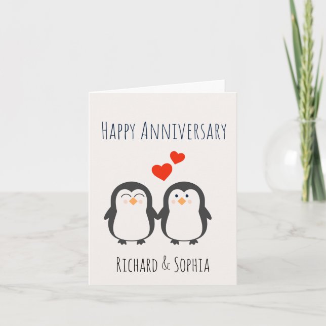Happy Anniversary- Cute Penguin Couple Card (Front)