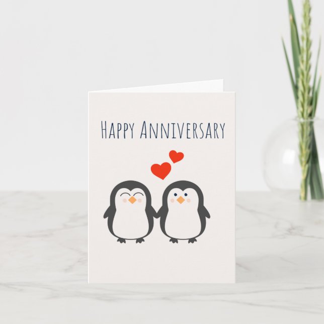 Happy Anniversary- Cute Penguin Couple Card (Front)
