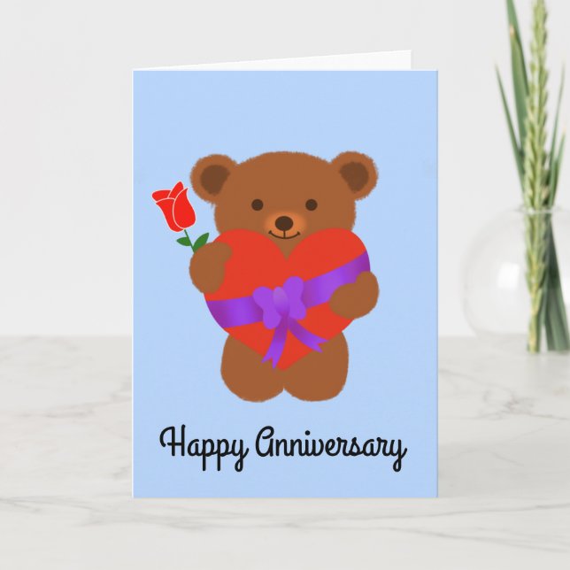 Happy Anniversary Cute Teddy Bear #1 Card (Front)