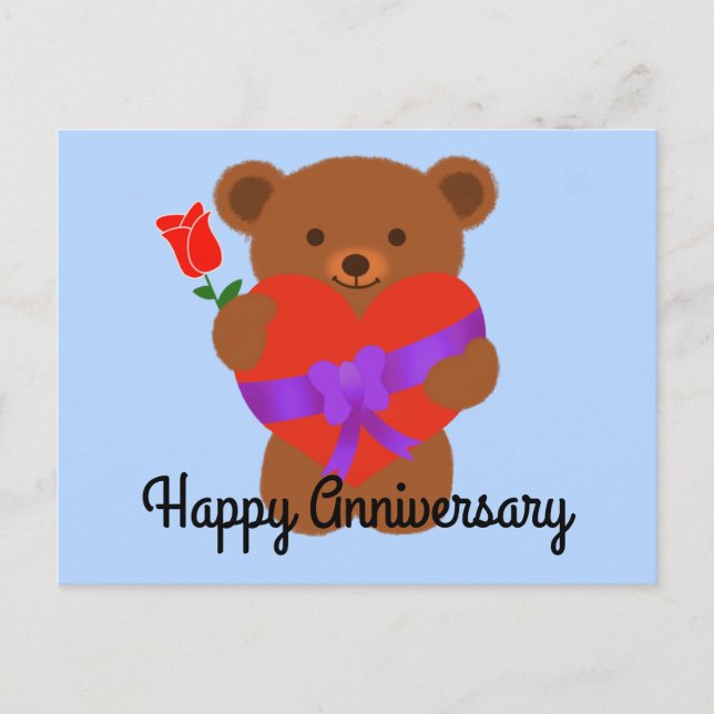 Happy Anniversary Cute Teddy Bear #1 Postcard (Front)