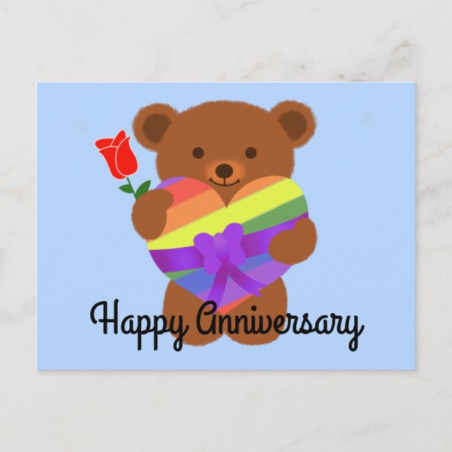 Happy Anniversary Cute Teddy Bear #2 Postcard (Front)
