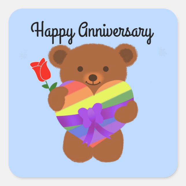 Happy Anniversary Cute Teddy Bear #2 Stickers (Front)