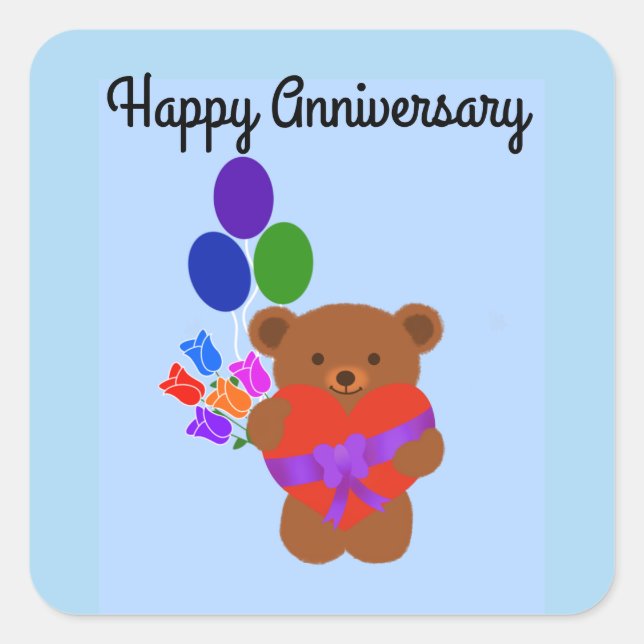 Happy Anniversary Cute Teddy Bear #3 Stickers (Front)